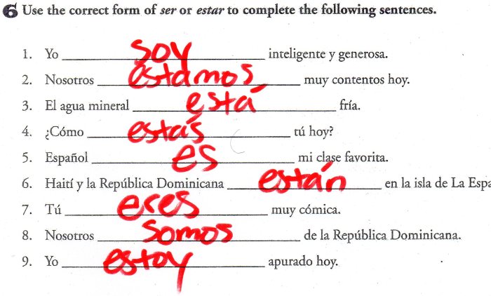 Ejercicio estar vs ser 1 answer key