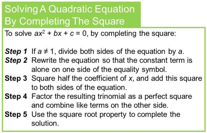 Completing quadratic solving equations coefficient